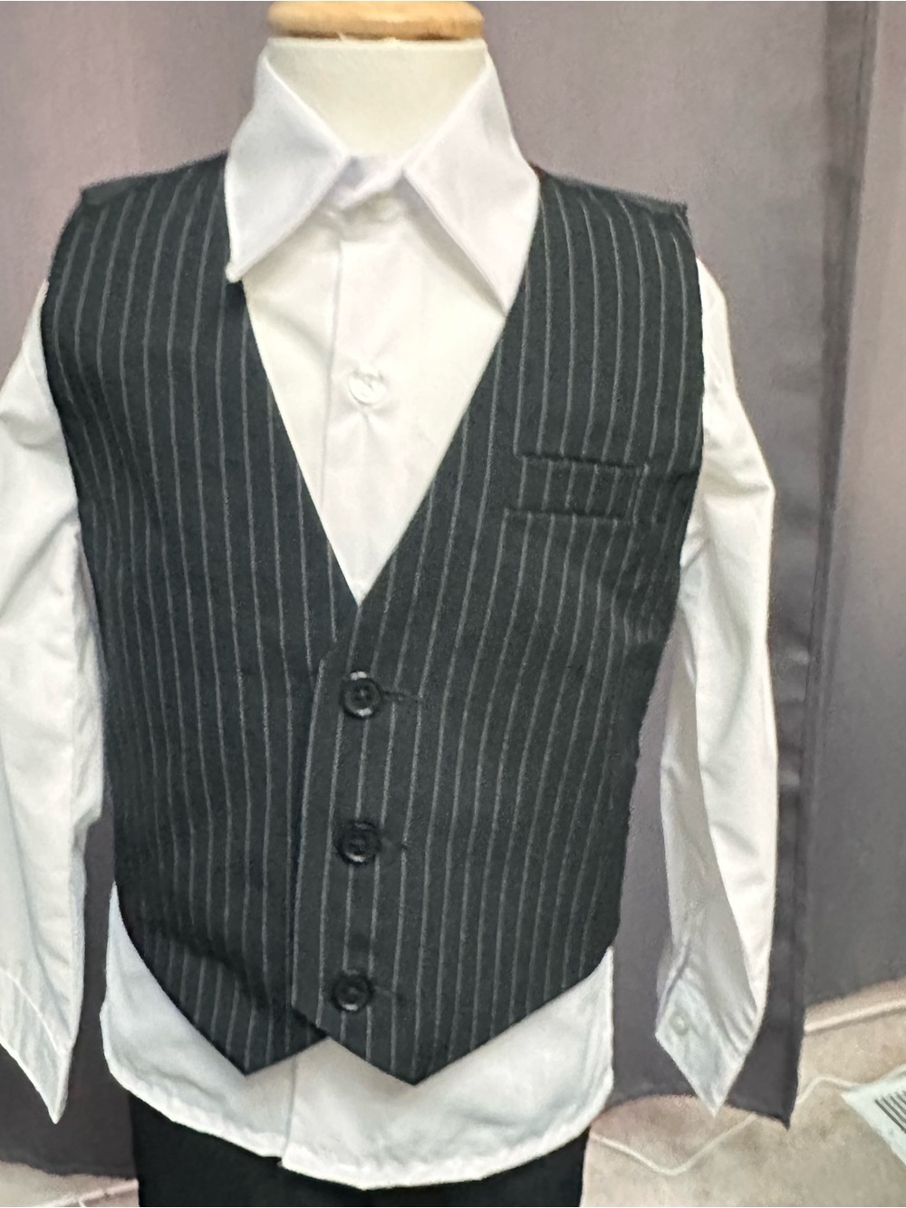 Boys' Pinstripe Black & White Vest - Classic Formalwear
